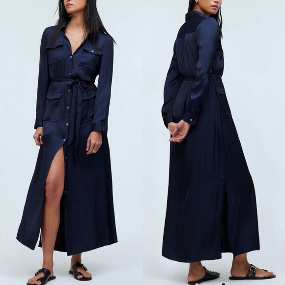 Madewell Dresses & Skirts - MADEWELL Midi Dress Women Medium Deep Indigo NEW Satin Utility NR775 *No Belt*